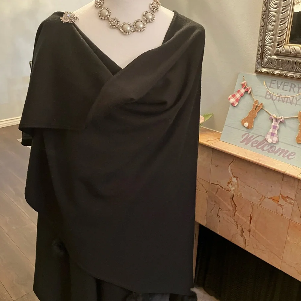 Quite Luxury,Soft girl,pre loved Nina Leonard Drape cape with fur balls